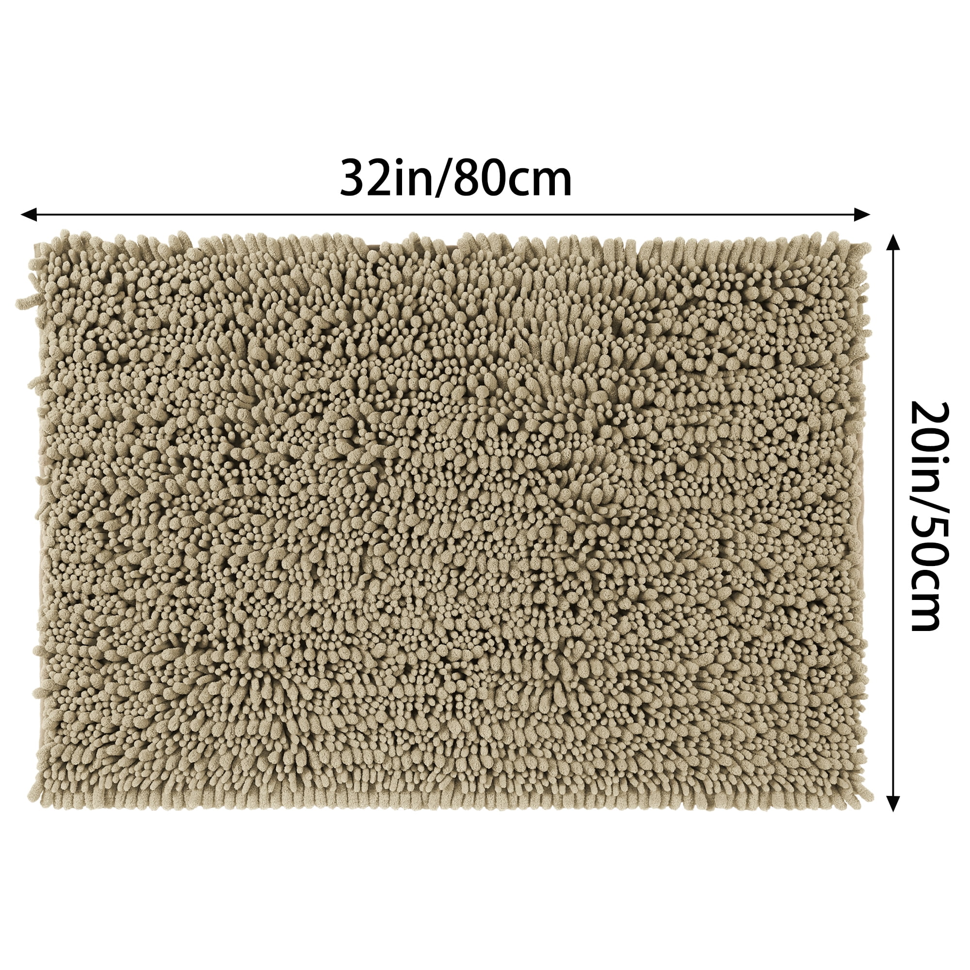 Unique Bargains Chenille Bathroom Rugs Non-Slip Bath Rugs Plain Washable Soft Shower Mat Khaki 20" x 32"