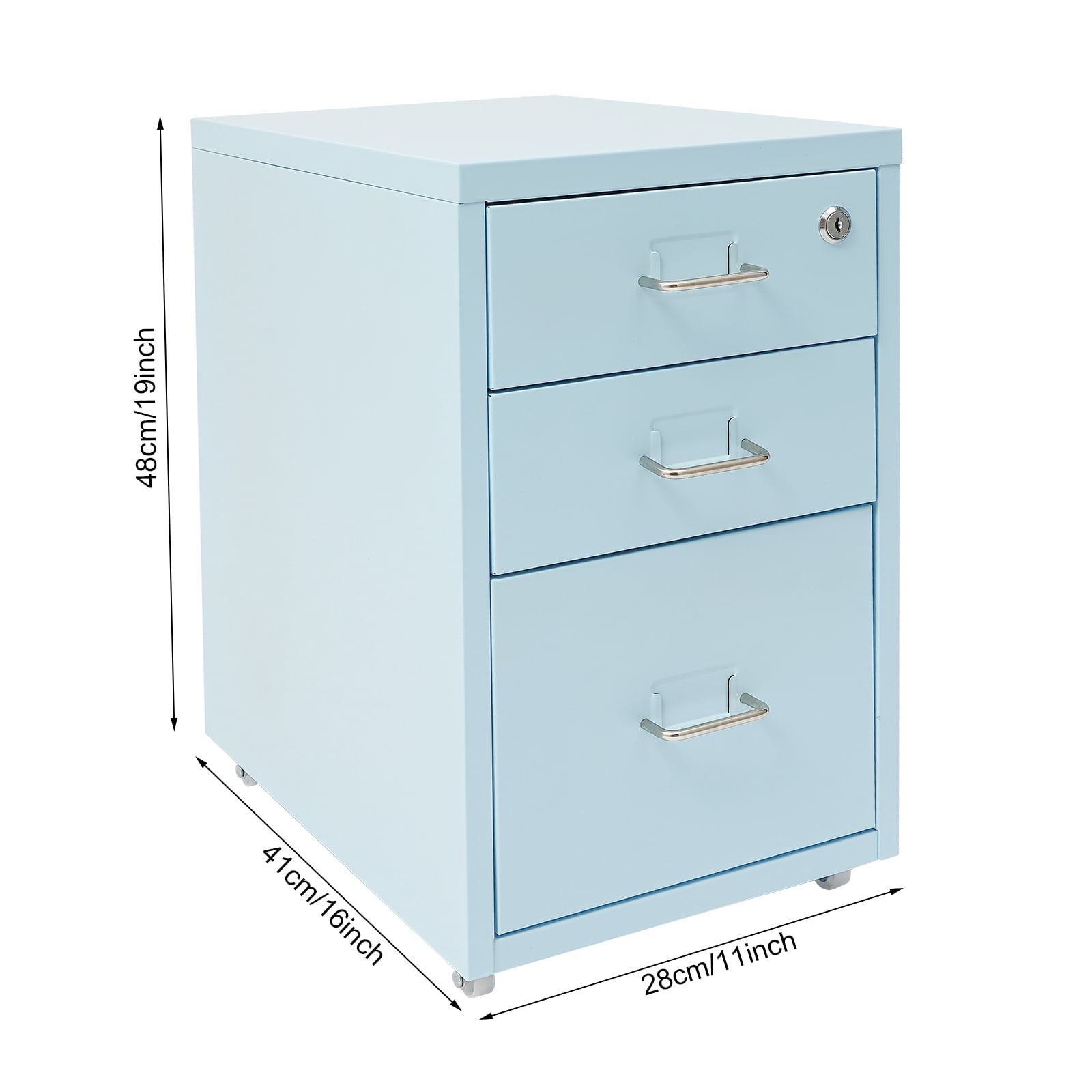 3 Drawer File Cabinet with Lock, Rolling Metal Filing Cabinet for Home and Office, 3 Drawer Storage Dresser with Wheels