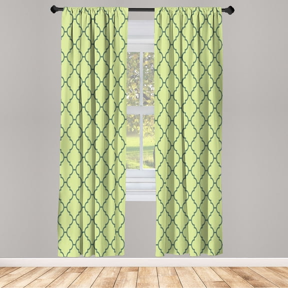 Ambesonne Geometric Curtains, Simple Monochrome Pattern, Pair of 28"x63", Pale Green