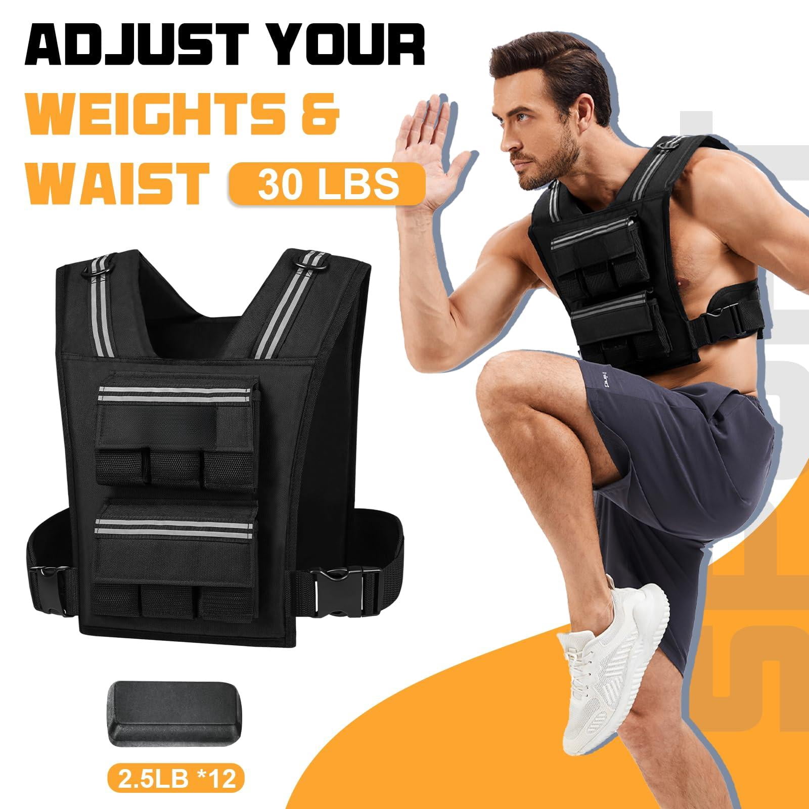 Black 30 LB Adjustable Weighted Vest for Strength Training Workout Running Walking