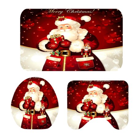3 Pack Christmas Bathroom Rugs Set , Luxury Mats Set, Bath Rugs & Slip Resistant Bath Mats for Tub, Shower, Bathroom - Santa Claus D
