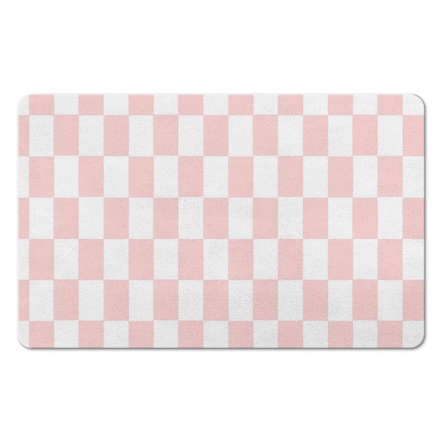 Stylish Checkered Bathroom Rug - Long Non-Slip Bath Mat, Absorbs Water, 20x32 in Soft Microfiber, Machine Washable for Showers.