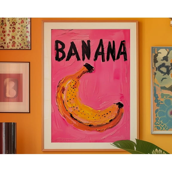 Banana Poster, Dopamine Decor, Pink Wall Art, Kitchen Wall Decor, Summer House Poster, Psychedelic Wall Art, Aesthetic Poster, Trippy Art Wall Art, Modern Wall Decor, 8x12 UNFRAMED