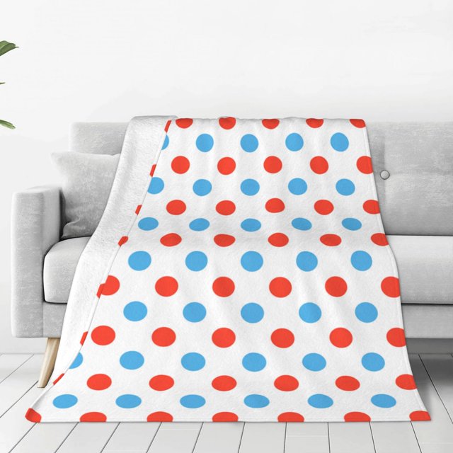 Balery Red Blue Polka Dots Manta de Felpa Suave y Acogedora – Cobija de Franela Aterciopelada para Cama, Lavable y Cálida para Sofá, Mascotas, Transpirable-60"x50"