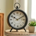thumbnail image 1 of Vintage Non-Ticking Black Table Clock with Stand, Decorative Clock for Desk and Shelf, Rustic Farmhouse Style Mantel Timepiece, 1 of 8