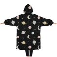 thumbnail image 2 of Oversized Wearable Blanket Hoodie,Black Planet Moon Pattern Sherpa Blanket Hoodie with Super Pockets,Super Warm Fuzzy Pullover for Women & Men, 2 of 6