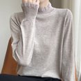 thumbnail image 3 of Womens Sweater Fall Long Sleeve Half-turtleneck Knitted Pullover Tops Wood Ear Edge Solid Color Loose Soft Basic Blouse Outfits, 3 of 5