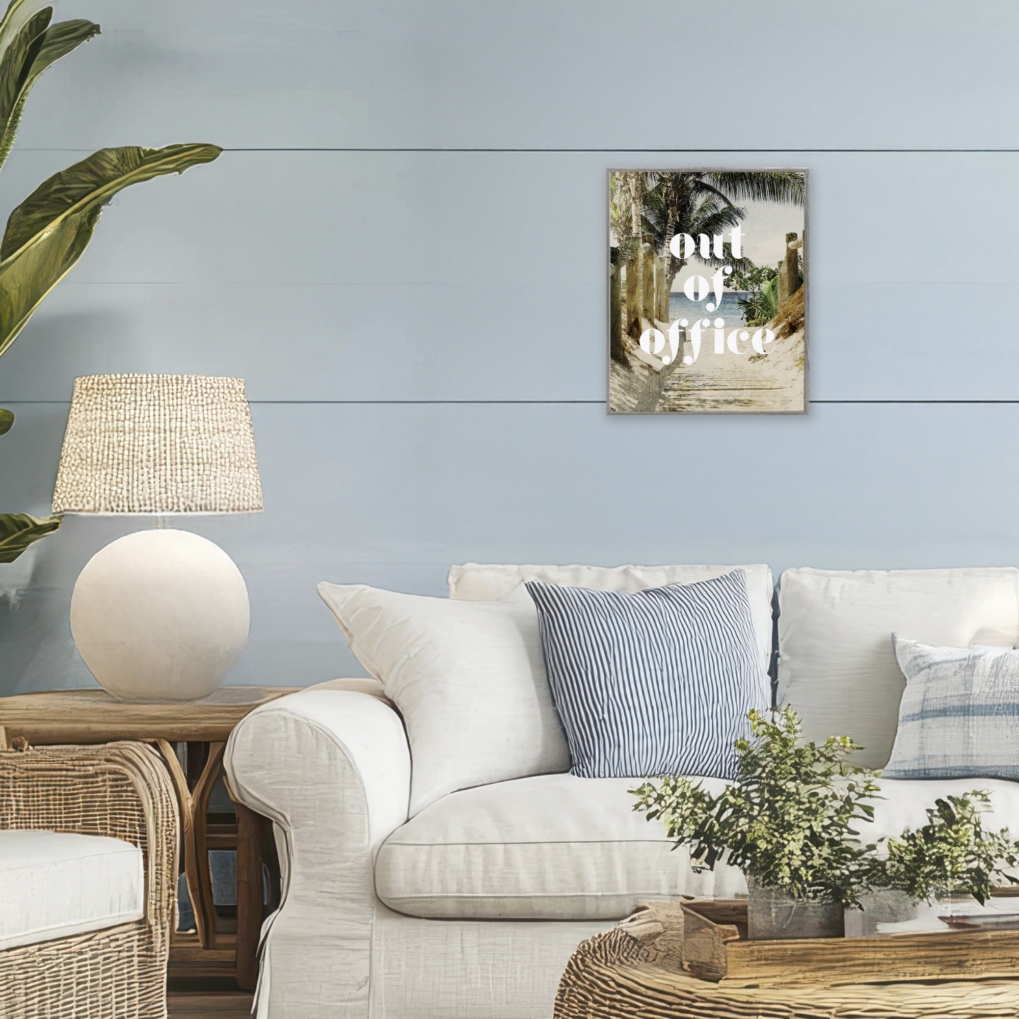 Out of Office Beach Path Gray Framed Giclee Art, design by Lil' Rue