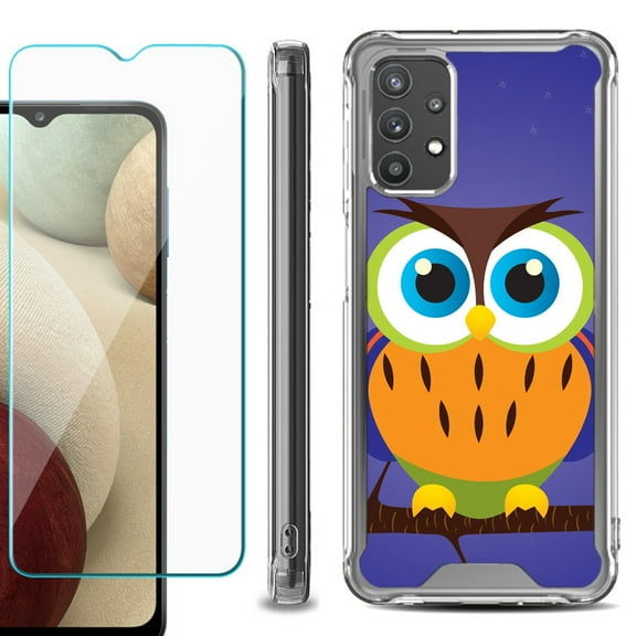 Shockproof Bumper Phone Case for Samsung Galaxy A32 5G, with Tempered Glass Screen Protector, by OneToughShield ® - Night Owl