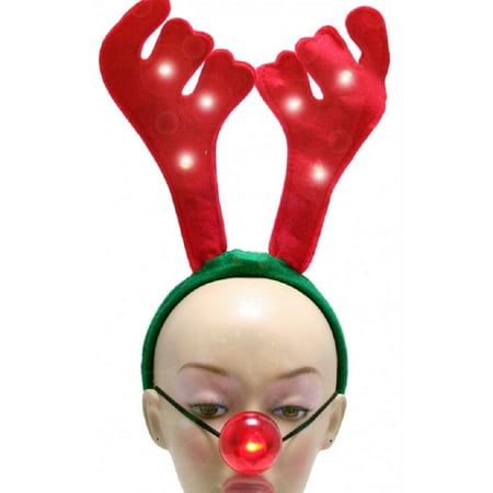 Rudolph Light Up Red Nose Antlers Reindeer Christmas Costume Accessory Kit