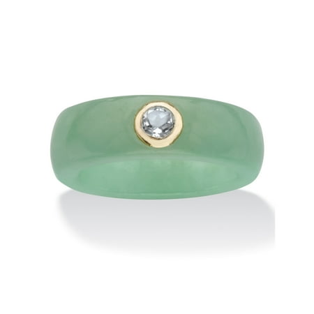 Jade White Gold Ring - Genuine Green Jade and White Topaz .30 TCW in Solid 10k Yellow Gold Ring