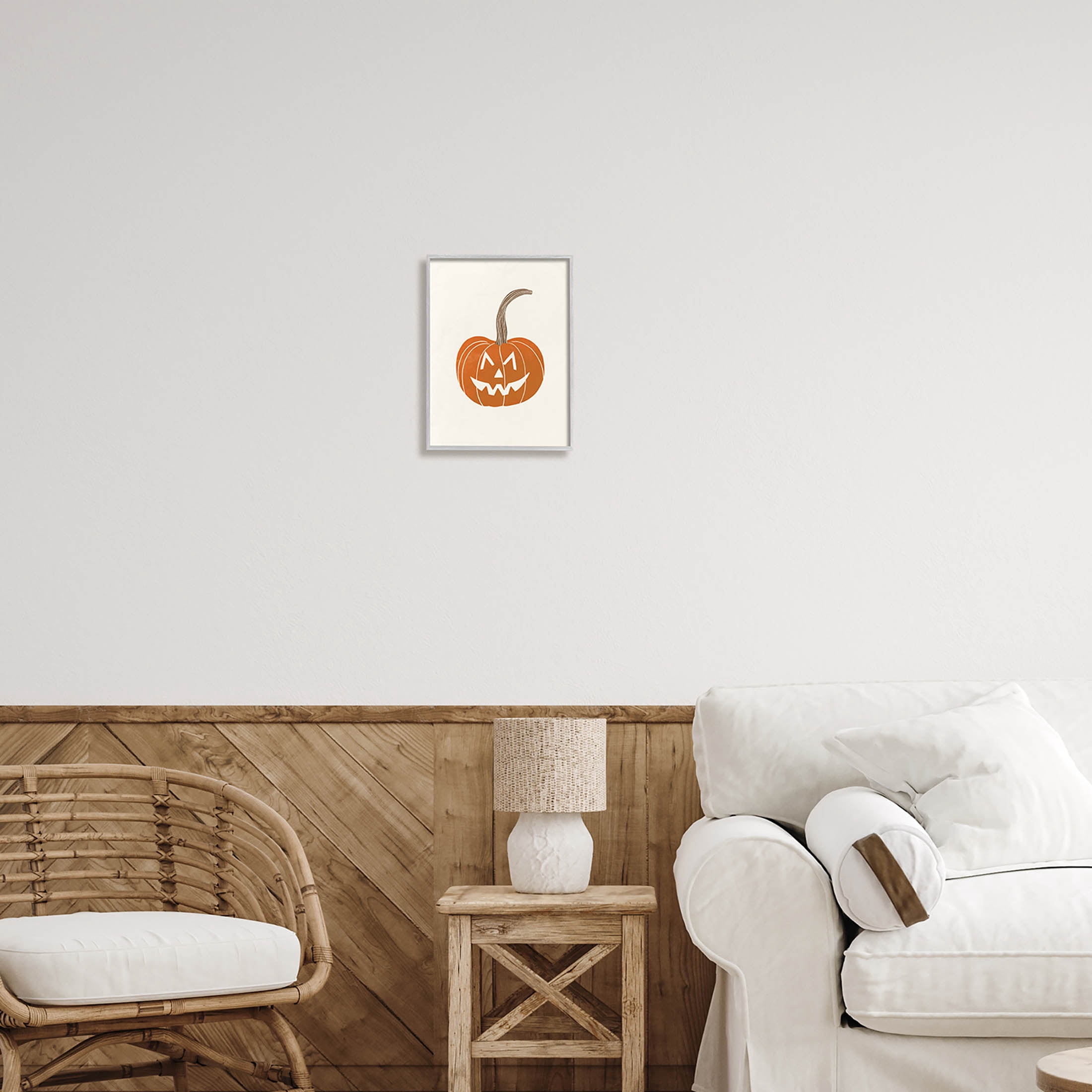 Casual Jack-o-Lantern Smile Holiday Graphic Art Gray Framed Art Print Wall Art