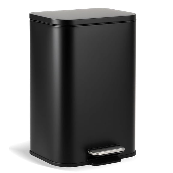 5.3 Gallon Trash Can for Kitchen, Stainless Steel Step Trash Can with Soft-Close Lid & Removable Inner Bucket, Rectangular Garbage Can for Office Bathroom Living Room, Black
