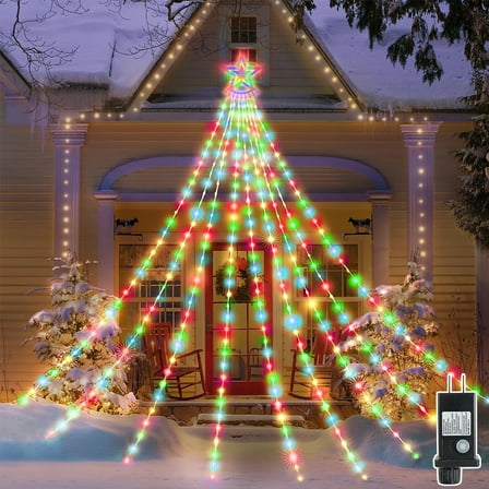 Christmas Lights with Star, 350 LED  25.8FT Star Waterfall String Christmas Fairy Lights with  8 Modes for Outdoor & Indoor Decoration, Multicolor