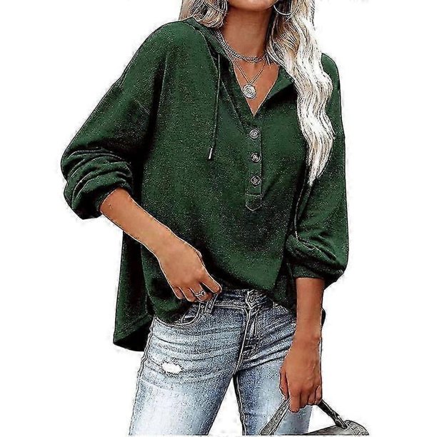 Suéter holgado de manga larga con cuello en V para mujer 2023 Chaqueta deportiva con capucha para mujer