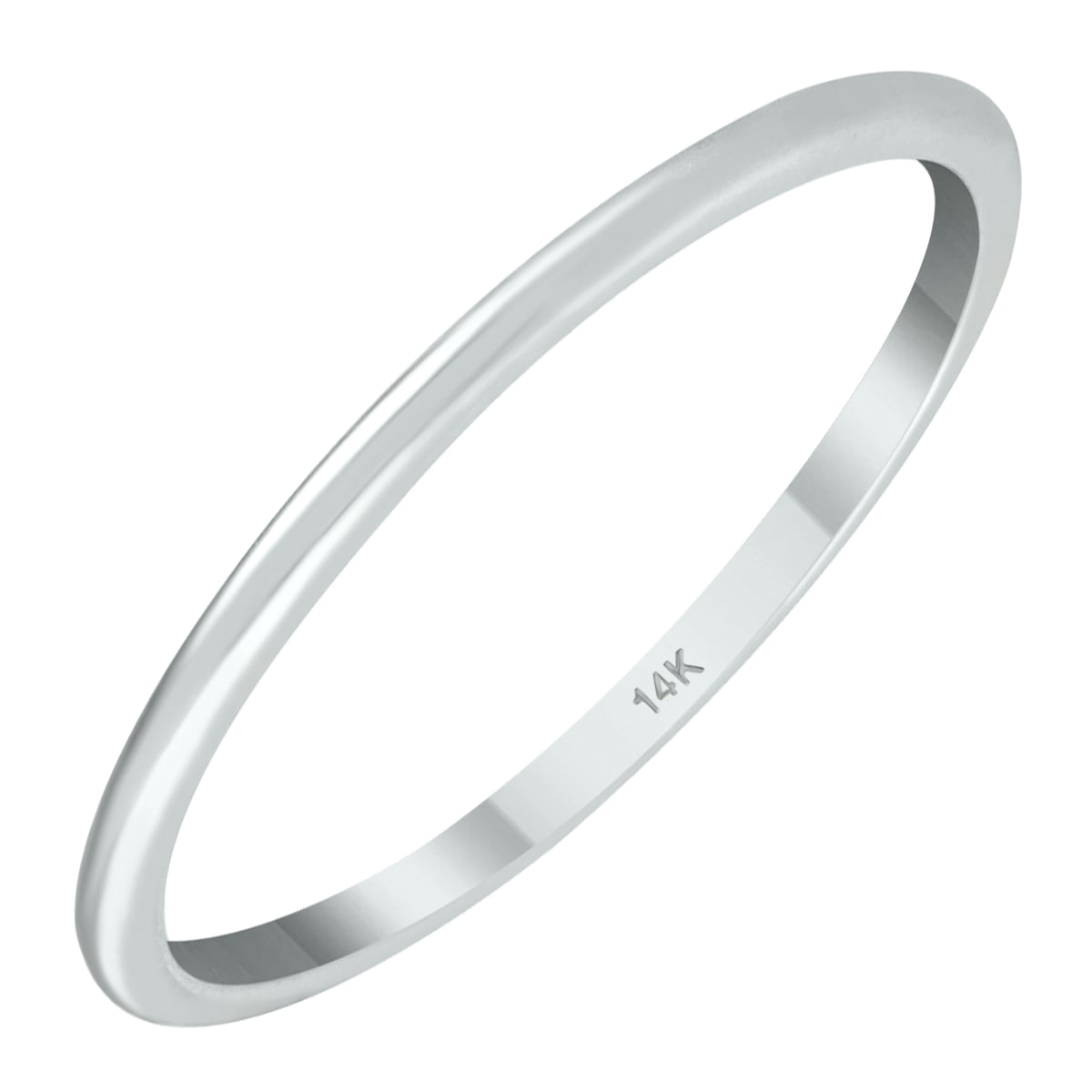 SZUL Women's Thin 1mm Width Domed Wedding Band in 14K White Gold