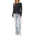 thumbnail image 2 of INSPIRE CHIC Knit Top for Women's Long Sleeve Button Fitted Solid Casual Blouse M Grey, 2 of 6