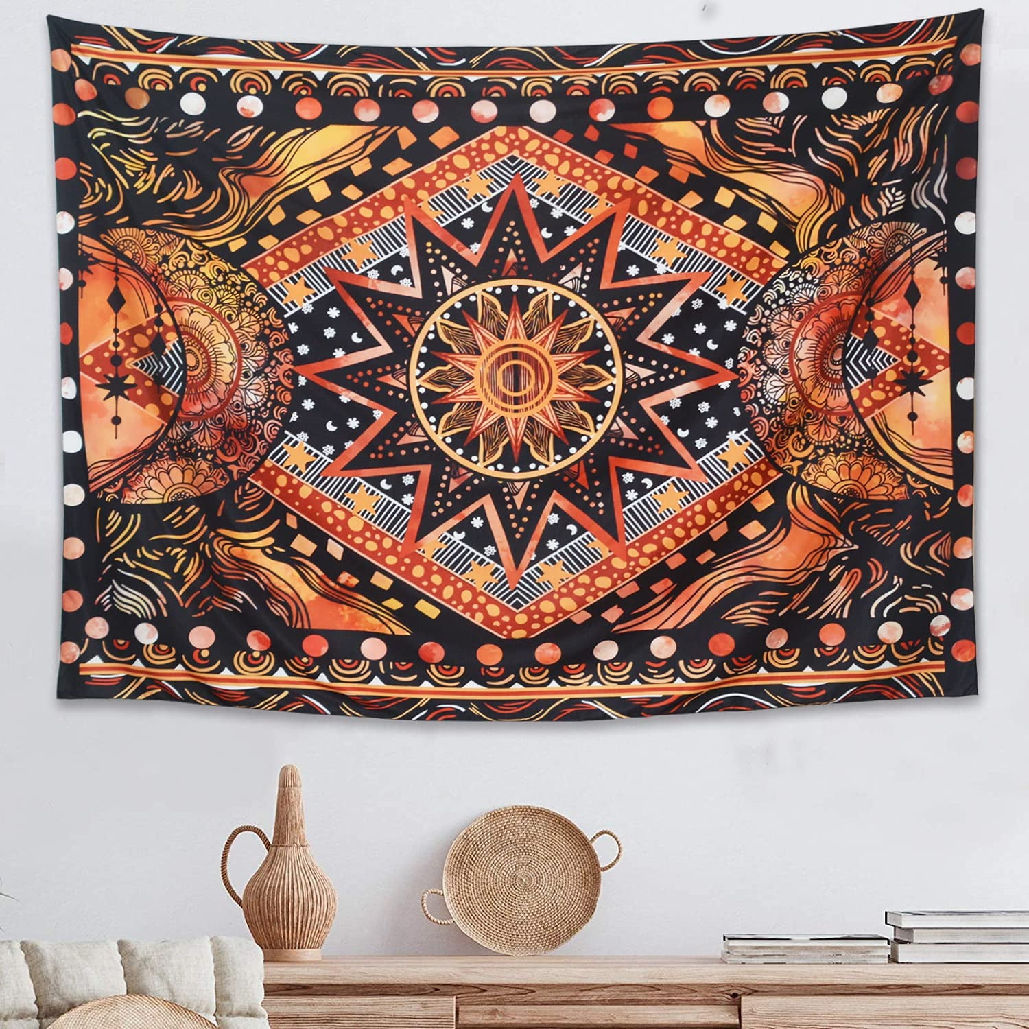 CPDD Hippie Tapestry Sun and Moon Tapestry Wall Hanging Indian Mandala Wall Tapestries Bohemian Psychedelic Tapestry for Bedroom Living Room Dorm Orange 59 51 Walmart