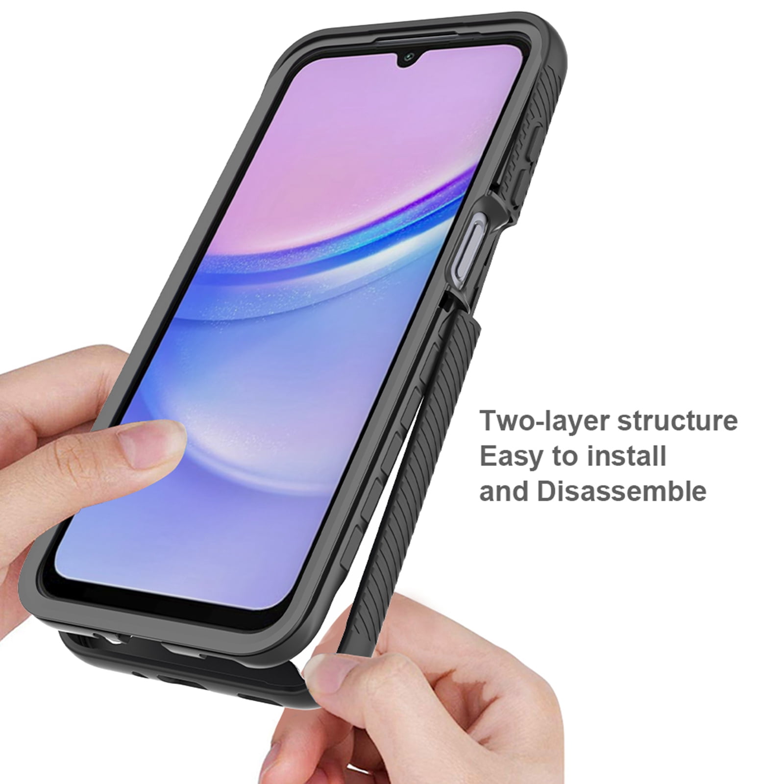 Galaxy A17 5G Case with Built in Screen Protector,Dteck Full-Body Shockproof Rubber Hybrid Protection Crystal Clear PC Back Protective Phone Case Cover for Samsung Galaxy A17 5G,Purple