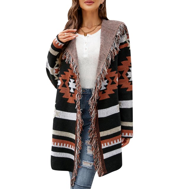 Camiseta mujer, Cárdigan de punto para mujer Abrigos informales de manga larga con capucha y frente Meterk Negro/Medio