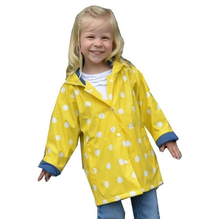 - Foxfire Little Girls Yellow White Polka Dotted Print Trendy Raincoat 1T-6
