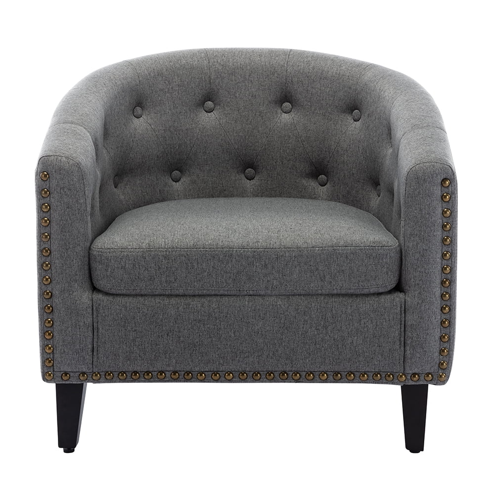 Canddidliike Modern linen Barrel Chair, Tufted Button Armchair with Wooden legs - Gray