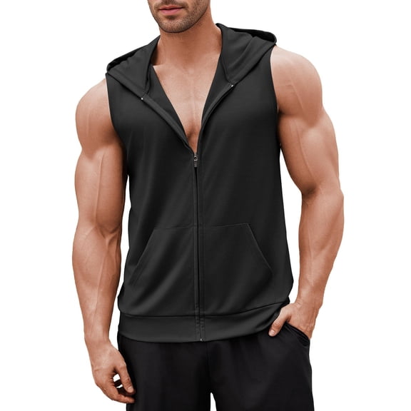 ELESOL Men's Workout Hoodedk Tops 1PC&2 PC Zip Up Sleeveless Gym Shirts Muscle Cut Off T Shirt Bodybuilding Hoodies