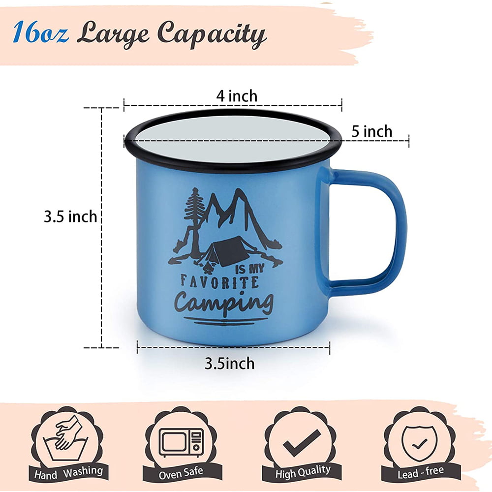 VeSteel Enamel Camping Mugs Set of 6, 12oz Coffee Small Cups for