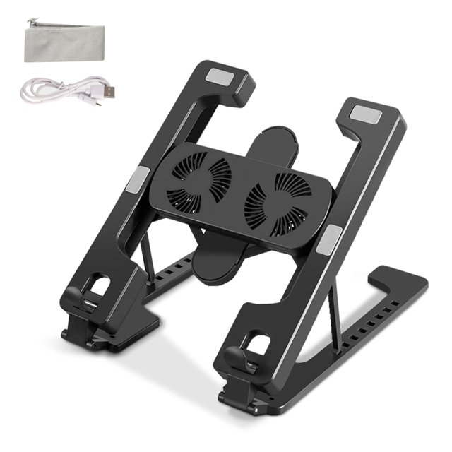Kearding Soporte plegable para ordenador portátil, estante de refrigeración de CPU de altura ajustable con ventiladores dobles, soporte para regazo, Juegos de teclado y mouse para computadora Negro