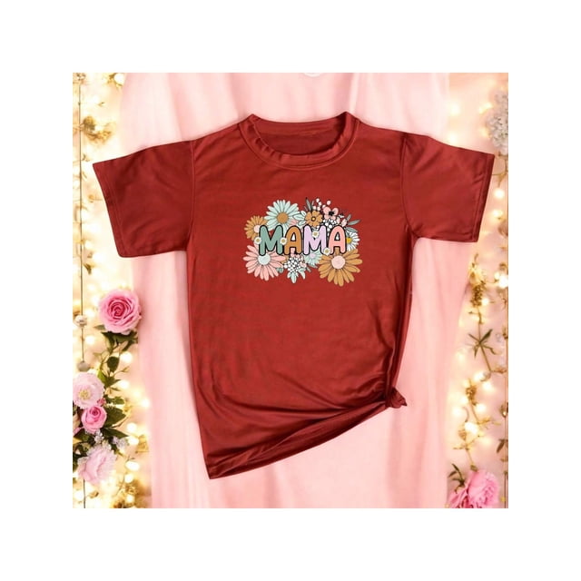 Playera Blusa Mujer De Mamá con Estampado de Flores Ropa Casual y Bonita para Día de la Madre Color Shedron Talla Chica Marca Emil SaEs