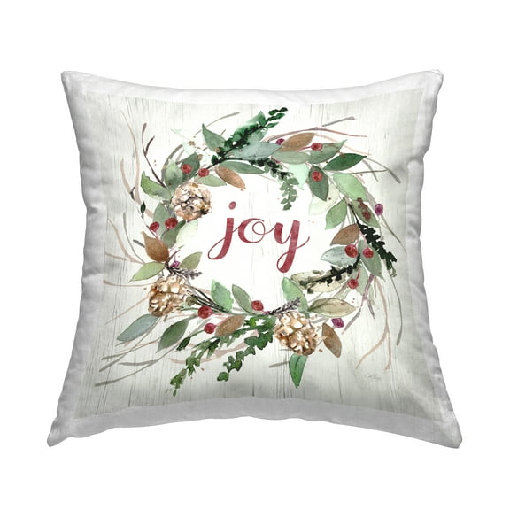 Stupell Industries Joy Seasonal Wreath Decorative Printed Throw Pillow, 18 x 18