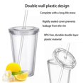 thumbnail image 3 of Reusable Plastic Cups, Double-walled Transparent Drinking Cup With Straw, Reusable Cups, Suitable For Fruit Juice, 3 of 5