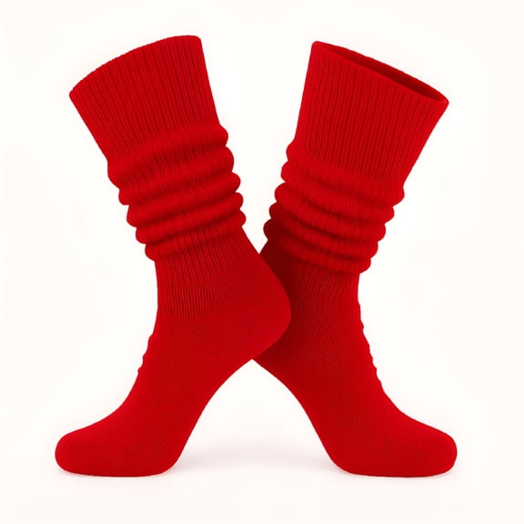 TELOLY Women’S Cotton Slouch Socks Extra Long Scrunch Knee-High Boot Socks Scrunchy Socks for Women 1 Pair - Red