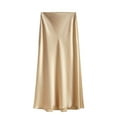 thumbnail image 2 of LYMAYTER S-XL Women Satin Maxi Skirts Silk Side Slit Skirt Casual High Waisted A-Line Long Skirt, 2 of 9