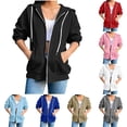 thumbnail image 4 of Naotn Womens Full Zip Up Hoodies Fall Fashion 3/4 Sleeve Drawstring Sweatshirts Coat Casual Solid Color Outerwear with Pockets, 4 of 6