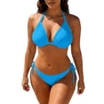 thumbnail image 2 of Two Piece Triangle Bikini Sets for Women String Bathing Suit Halter Top with Side Tie Bikini Bottom Blue S, 2 of 5