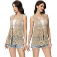 thumbnail image 4 of Womens Sleeveless Floral Crochet Lace Boho Trim Open Front Cardigan, X-Large, Brown, 4 of 6