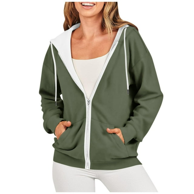 Timegard Vestes à Capuche Zippées pour Femmes Manches Longues Chandails en Molleton Décontractés Mode Automne avec Poches