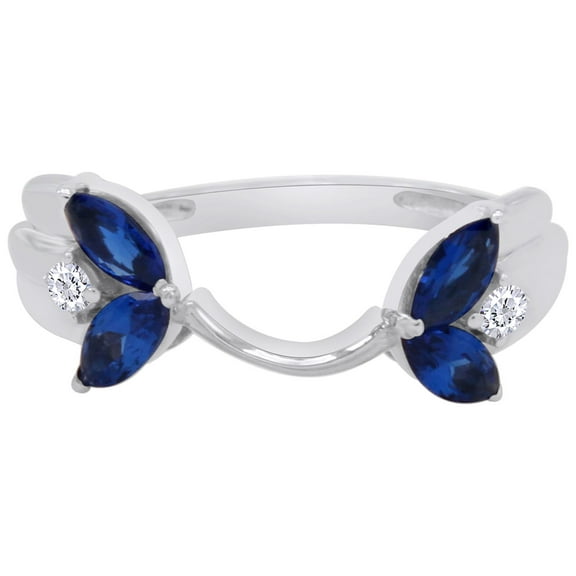 Marquise & Round Simulated Blue Sapphire & Cubic Zirconia Enhancer Guard 14K White Gold Ring Size - 8