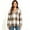 Brown, variant on Women's Plaid V Neck Drawstring Long Sleeve Hooded Tunic Top, Oversized Pullover Hoodie with Pocket, Women's Plus, Size S-2XL