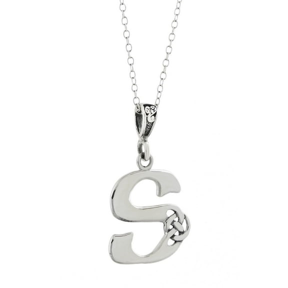 Celtic Initial Letter S Pendant Necklace - 925 Sterling Silver - Celtic Knot Initial