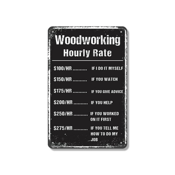 Woodworking Hourly Rate (2 Pack) 7 Inch x 10 Inch Novelty Aluminum Metal Sign You Watch It Costs More Durable Weatherproof Perfect for Garages Shops Sheds Fun Gift for Woodworkers