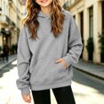 thumbnail image 2 of Falkdiz Hooded Sweatshirts for Girls Outdoor Winter Pullover Waffle With Pocket Long Sleeve Casual Travel Girls Shirts Gray , Size: 130, 2 of 8
