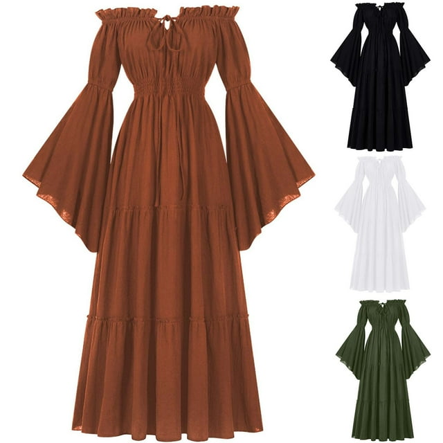 Meichang Renaissance Costume Médiéval Robe Victorienne Vintage à Manches Longues Robe Paysanne à Côtes Cottagecore Robe de Cocktail Robe de Bal