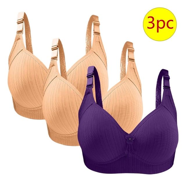 Bras for Women, 3PC Womans Large Size Solid Color Without Steel Ring Gathering Comfortable Bras Daily Bra