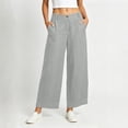 thumbnail image 7 of Wide Leg Cotton Pants for Women Zipper Front Straight Dress Pants Business Casual Summer Trousers with Pockets, 7 of 7