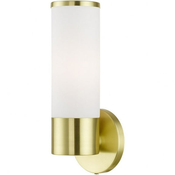 1 Light Contemporary Steel Wall Mount with Cylinder Satin Opal White Glass-11.25 inches H By 4.25 inches W-Satin Brass Finish Bailey Street Home