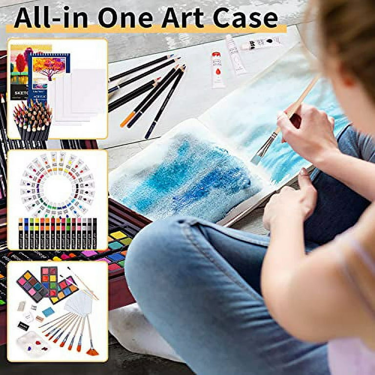 145 pcs Art Set for Kids Child Teens Painting Coloring,Deluxe Portable  Double Layers Aluminum Gift Box(Blue),Mixed Art Supplies for Girls