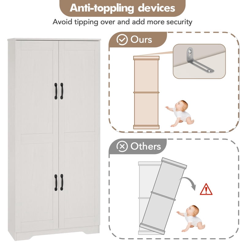TROPOW Tall Pantry Cabinet, 60" Kitchen Storage Cabinet with 2 Doors & Adjustable Shelves, Freestanding Wooden Cupboard for Bathroom，Dining Room, Living Room