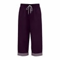 thumbnail image 7 of KDFJPTH Women's Striped Capri Pants Elastic Drawstring Waist Casual Everyday Trousers with Rolled Hem Dark Purple S, 7 of 7